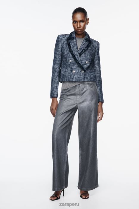 Zara mujer blazer corto texturizado BDP8J181 ropa Azul marino