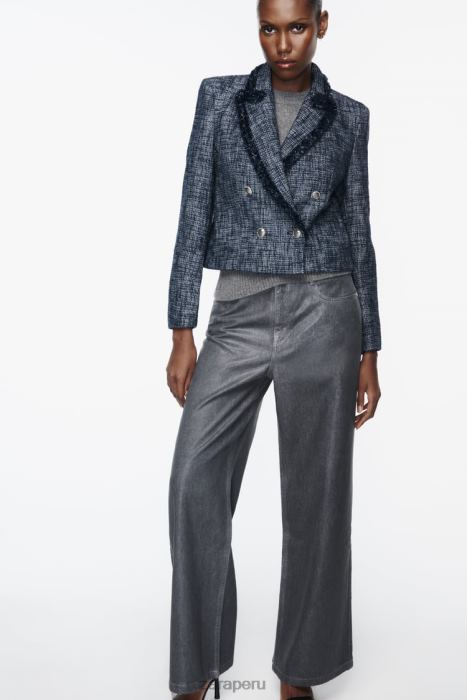 Zara mujer blazer corto texturizado BDP8J181 ropa Azul marino