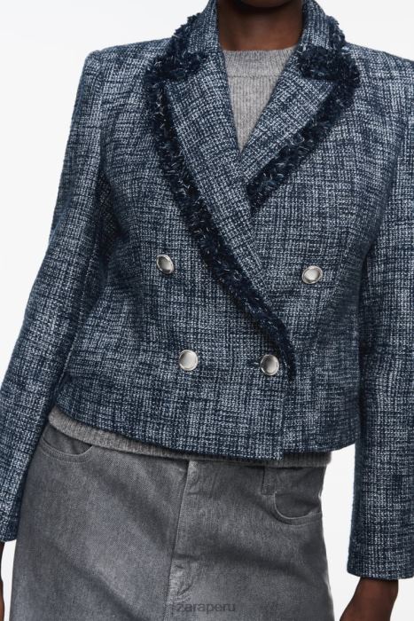 Zara mujer blazer corto texturizado BDP8J181 ropa Azul marino