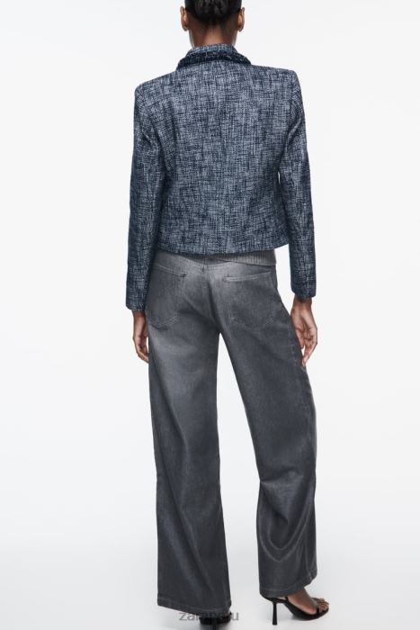 Zara mujer blazer corto texturizado BDP8J181 ropa Azul marino