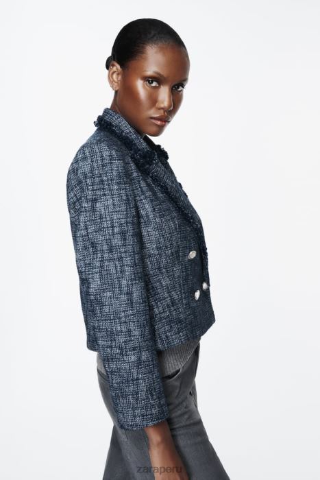 Zara mujer blazer corto texturizado BDP8J181 ropa Azul marino