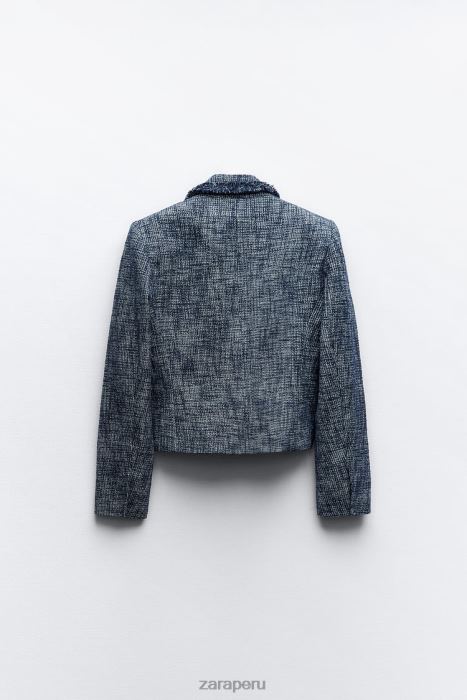 Zara mujer blazer corto texturizado BDP8J181 ropa Azul marino