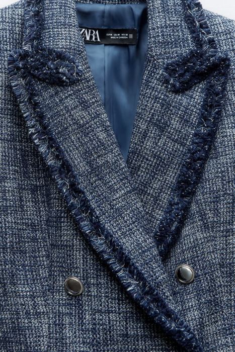 Zara mujer blazer corto texturizado BDP8J181 ropa Azul marino