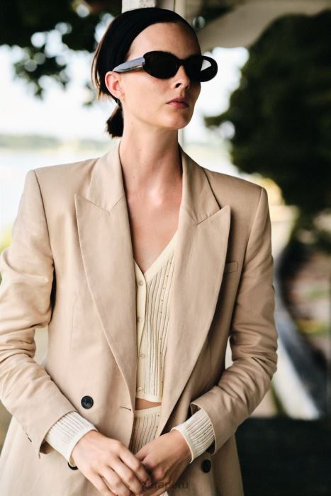 Zara mujer blazer cruzado en mezcla de lino BDP8J183 ropa arena