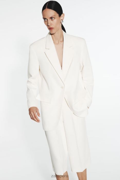 Zara mujer blazer de corte recto BDP8J160 ropa ostra blanca