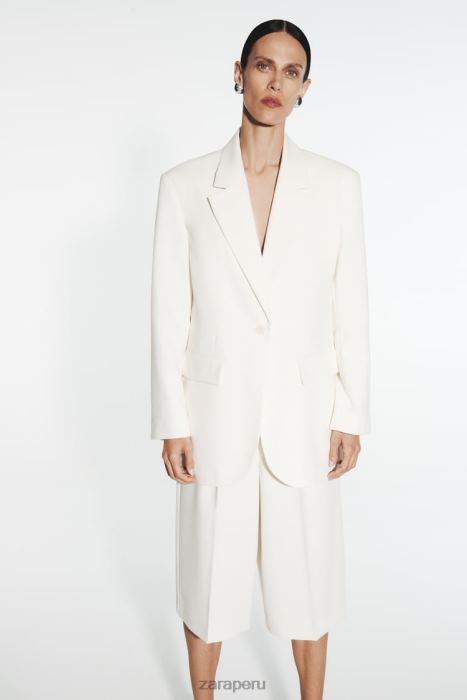 Zara mujer blazer de corte recto BDP8J160 ropa ostra blanca