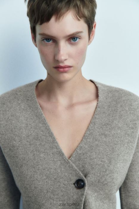 Zara mujer blazer de punto de lana con sobrefalda BDP8J164 ropa gris