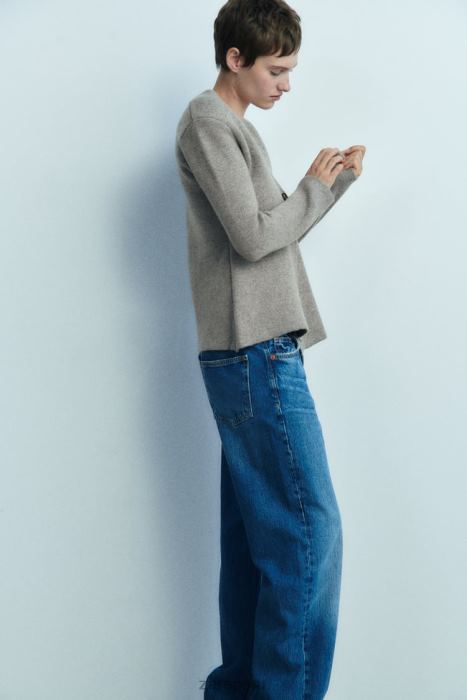 Zara mujer blazer de punto de lana con sobrefalda BDP8J164 ropa gris