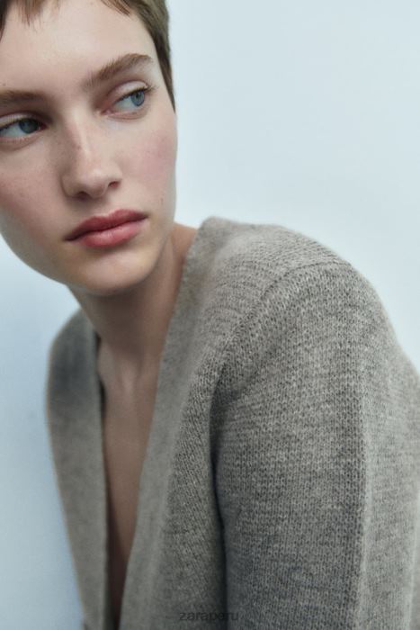 Zara mujer blazer de punto de lana con sobrefalda BDP8J164 ropa gris
