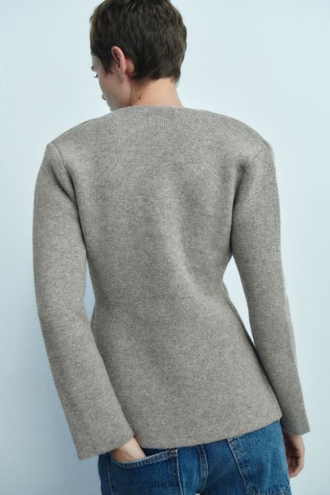 Zara mujer blazer de punto de lana con sobrefalda BDP8J164 ropa gris