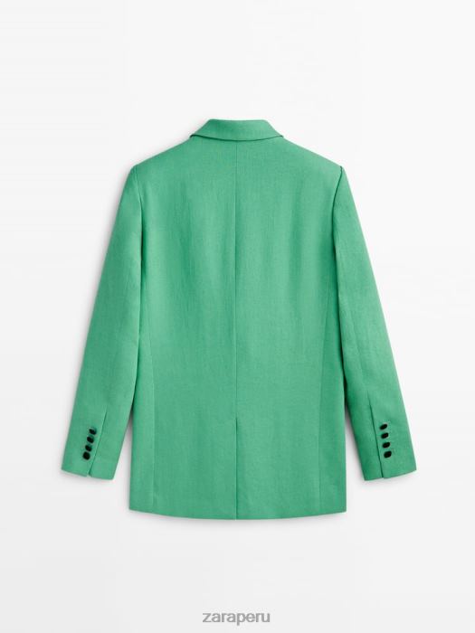 Zara mujer blazer de traje en mezcla de lino BDP8J855 ropa verde