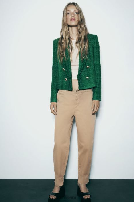 Zara mujer blazer deshilachado con doble botonadura BDP8J141 ropa verde