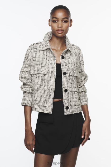 Zara mujer blazer estructurado con bolsillos de parche BDP8J172 ropa crudo/negro