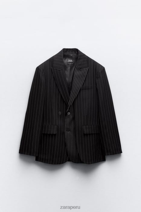 Zara mujer blazer oversize a rayas diplomáticas BDP8J142 ropa negro