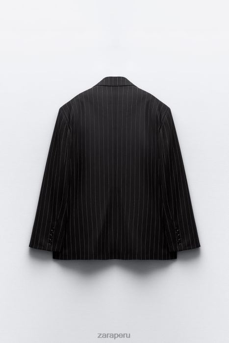 Zara mujer blazer oversize a rayas diplomáticas BDP8J142 ropa negro