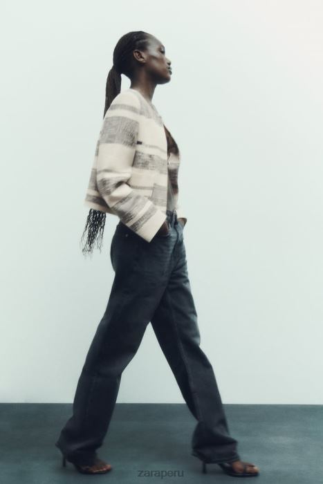 Zara mujer blazer texturizado a rayas BDP8J78 ropa crudo/negro