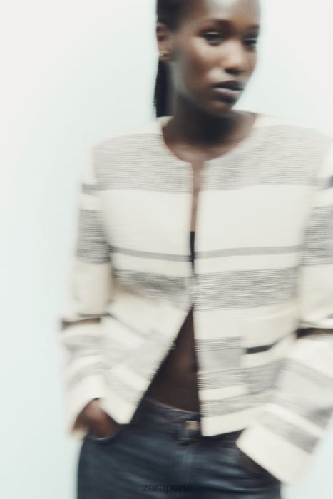 Zara mujer blazer texturizado a rayas BDP8J78 ropa crudo/negro