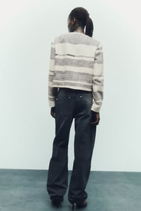 Zara mujer blazer texturizado a rayas BDP8J78 ropa crudo/negro