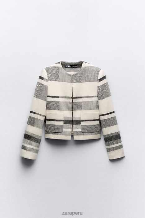 Zara mujer blazer texturizado a rayas BDP8J78 ropa crudo/negro