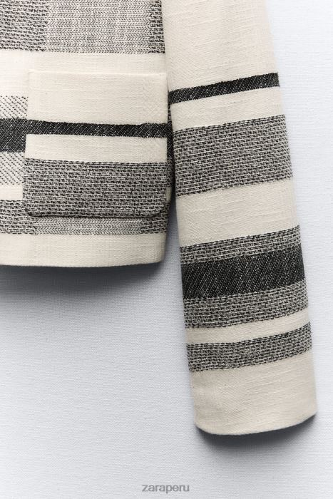 Zara mujer blazer texturizado a rayas BDP8J78 ropa crudo/negro