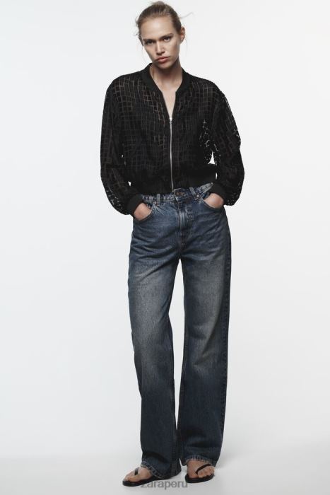 Zara mujer bombardero de organza BDP8J92 ropa negro