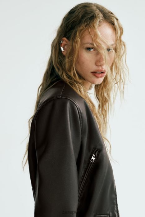 Zara mujer bombardero de piel sintética BDP8J26 ropa negro