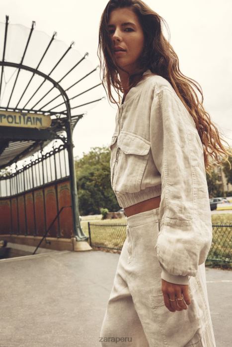 Zara mujer bomber con bolsillo de lino BDP8J66 ropa arena