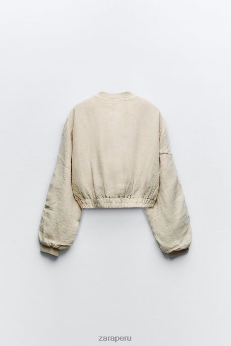 Zara mujer bomber con bolsillo de lino BDP8J66 ropa arena