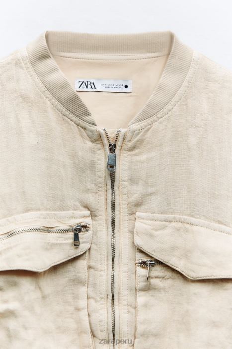 Zara mujer bomber con bolsillo de lino BDP8J66 ropa arena