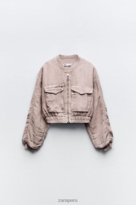 Zara mujer bomber con bolsillo de lino BDP8J84 ropa rosa