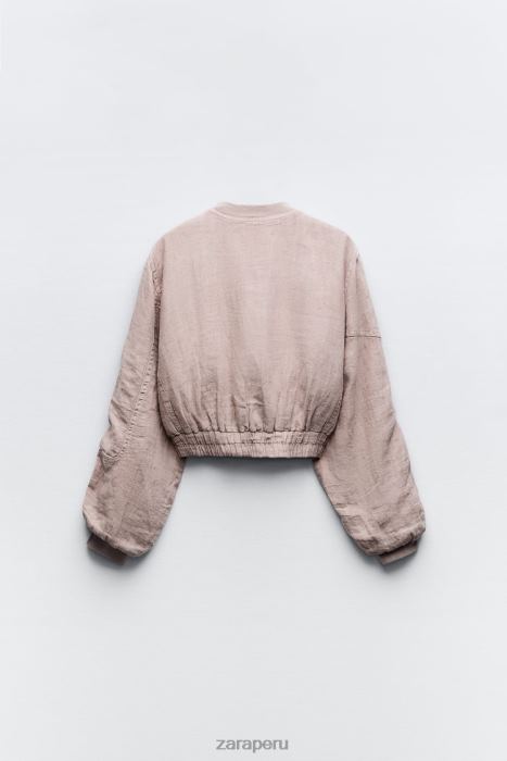 Zara mujer bomber con bolsillo de lino BDP8J84 ropa rosa