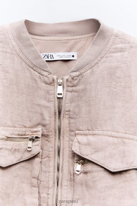 Zara mujer bomber con bolsillo de lino BDP8J84 ropa rosa