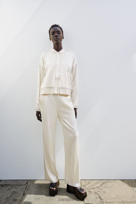 Zara mujer bomber con efecto satinado y pespuntes BDP8J112 ropa crudo medio