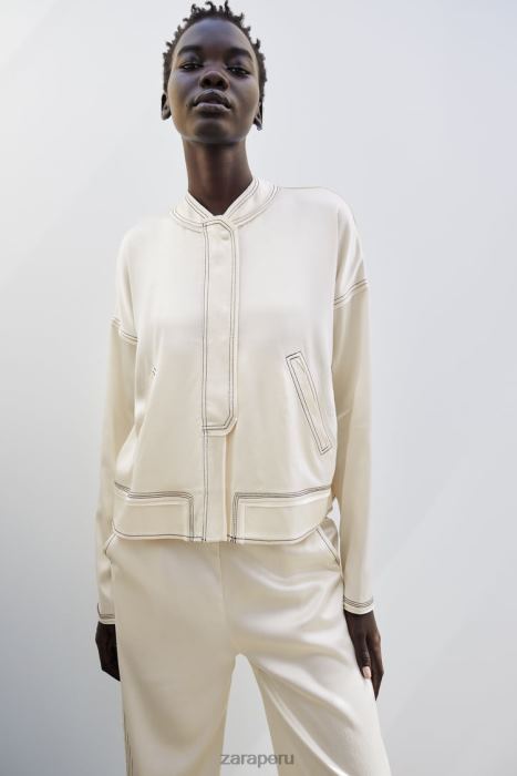 Zara mujer bomber con efecto satinado y pespuntes BDP8J112 ropa crudo medio