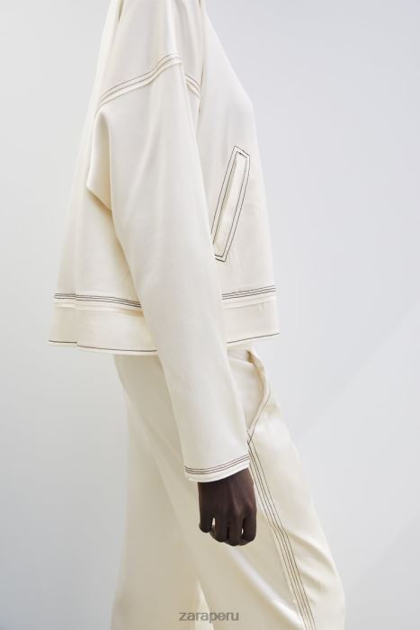 Zara mujer bomber con efecto satinado y pespuntes BDP8J112 ropa crudo medio