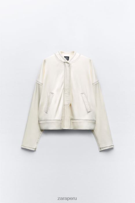 Zara mujer bomber con efecto satinado y pespuntes BDP8J112 ropa crudo medio