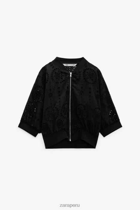 Zara mujer bomber con ojales bordados BDP8J72 ropa negro