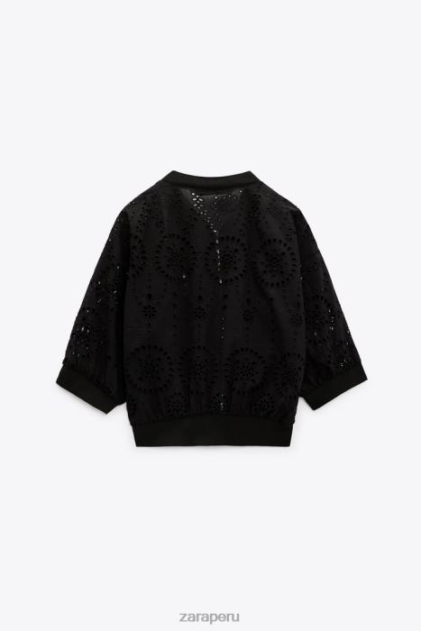 Zara mujer bomber con ojales bordados BDP8J72 ropa negro