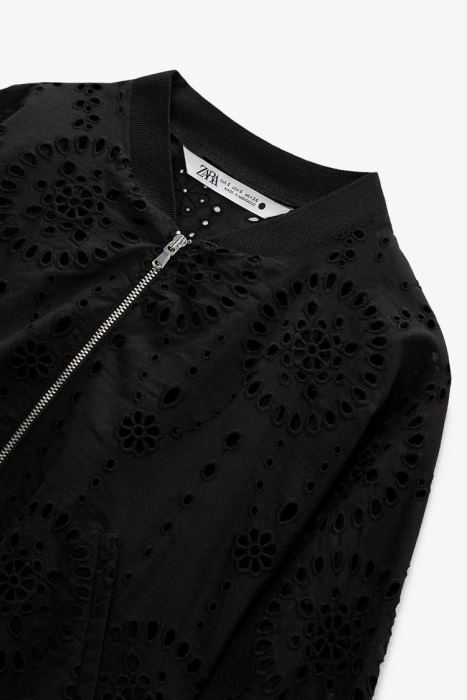 Zara mujer bomber con ojales bordados BDP8J72 ropa negro
