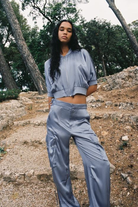 Zara mujer bomber corto con efecto satinado BDP8J122 ropa azul