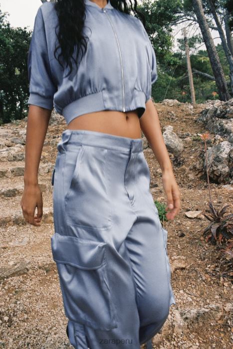 Zara mujer bomber corto con efecto satinado BDP8J122 ropa azul