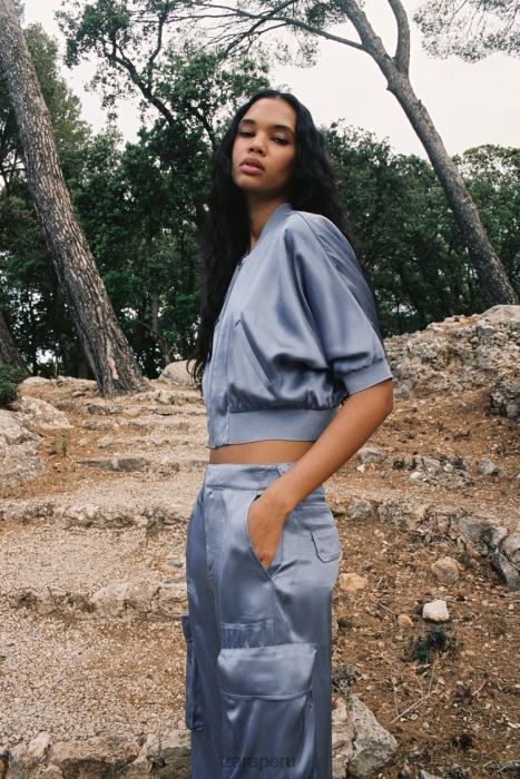 Zara mujer bomber corto con efecto satinado BDP8J122 ropa azul