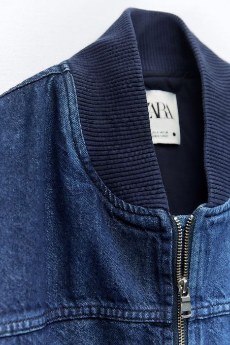 Zara mujer bomber de mezclilla en contraste zw BDP8J35 ropa azul