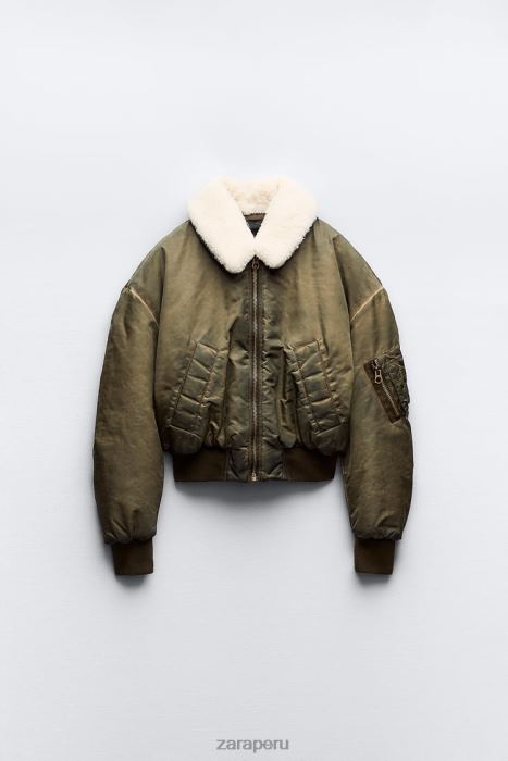 Zara mujer bomber de nailon con efecto envejecido BDP8J9 ropa caqui