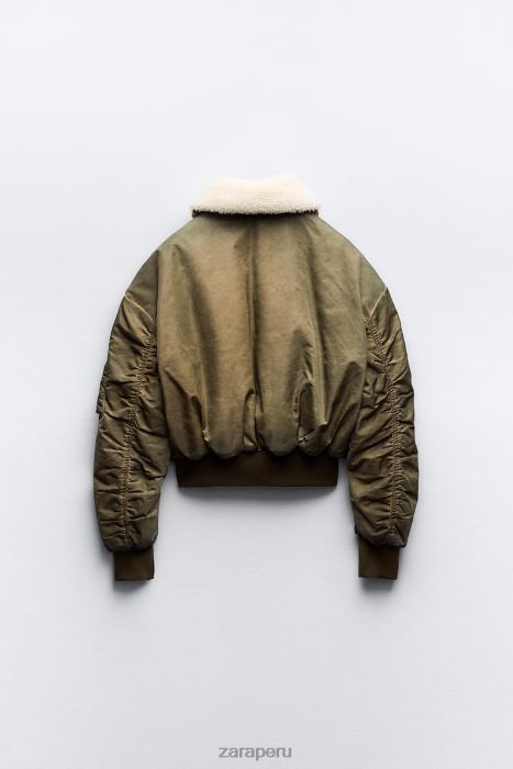 Zara mujer bomber de nailon con efecto envejecido BDP8J9 ropa caqui