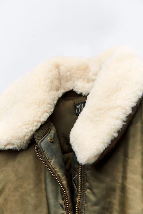 Zara mujer bomber de nailon con efecto envejecido BDP8J9 ropa caqui