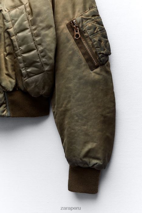 Zara mujer bomber de nailon con efecto envejecido BDP8J9 ropa caqui