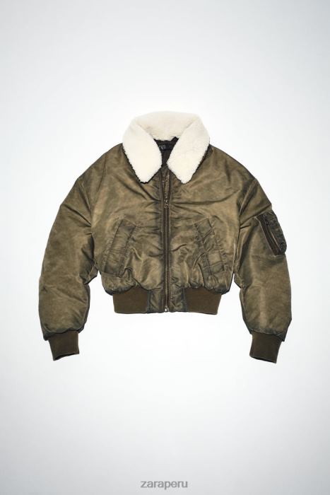 Zara mujer bomber de nailon con efecto envejecido BDP8J9 ropa caqui