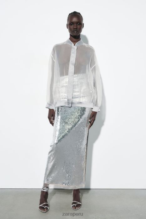 Zara mujer bomber de organza con efecto satinado BDP8J125 ropa crudo medio