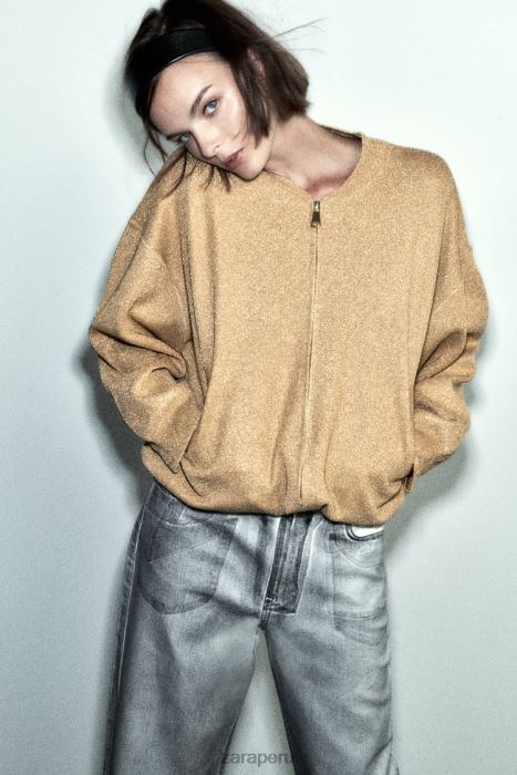 Zara mujer cárdigan bomber de punto con hilo metalizado BDP8J14 ropa dorado